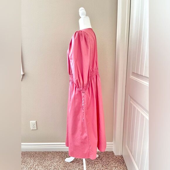 Eloquii Elements Midi Dress Size 16 Dusty Pink Puff Sleeve Smock Waist Cotton - Picture 6 of 8